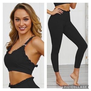 Black Ruffled Yoga Set (Top & Pants)